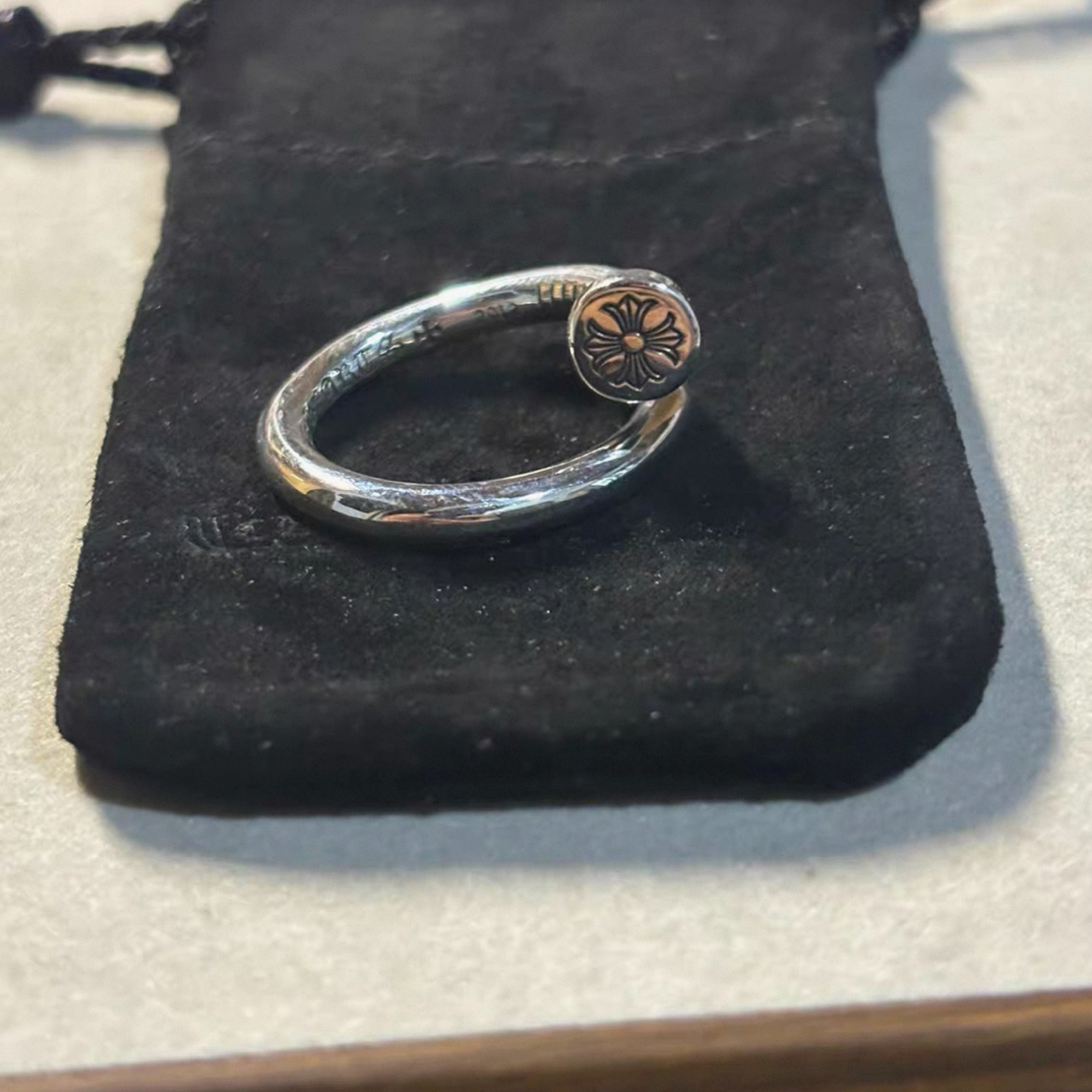 925银戒指 克罗心平头十字花钉子戒指925银复古做旧男女同款尾戒