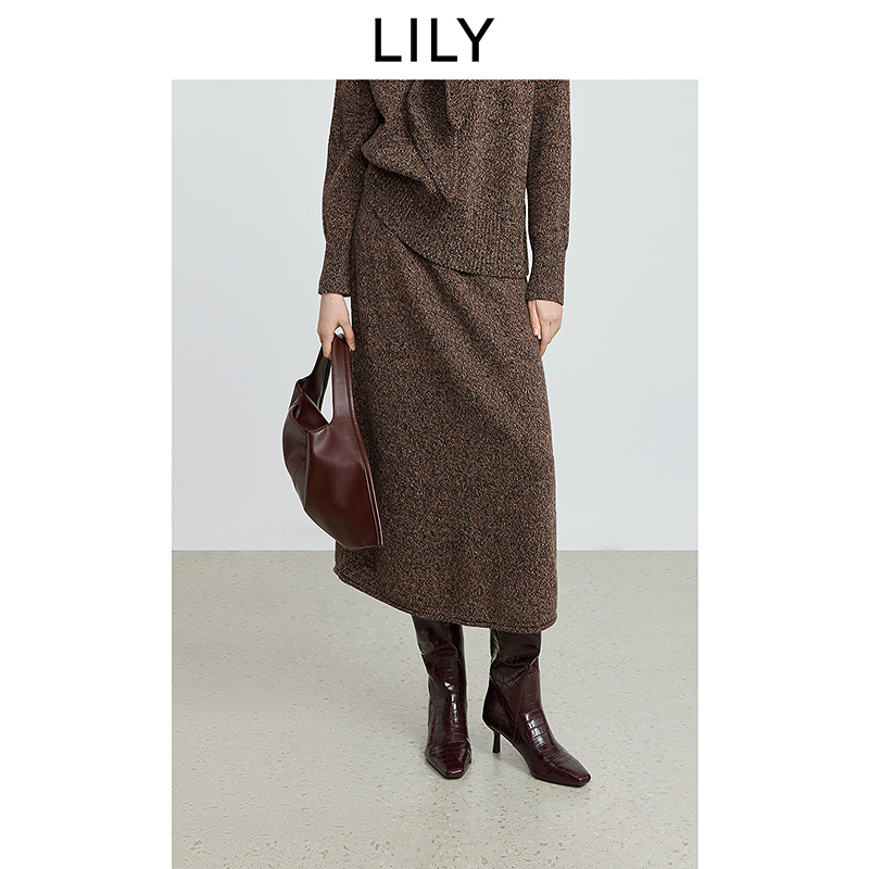 LILY2025冬新款含羊毛美拉德气质通勤加厚A字半身裙女125409T6904