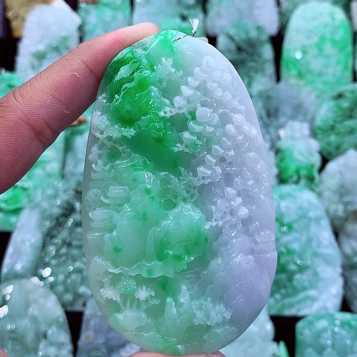 天然A货翡翠山水牌