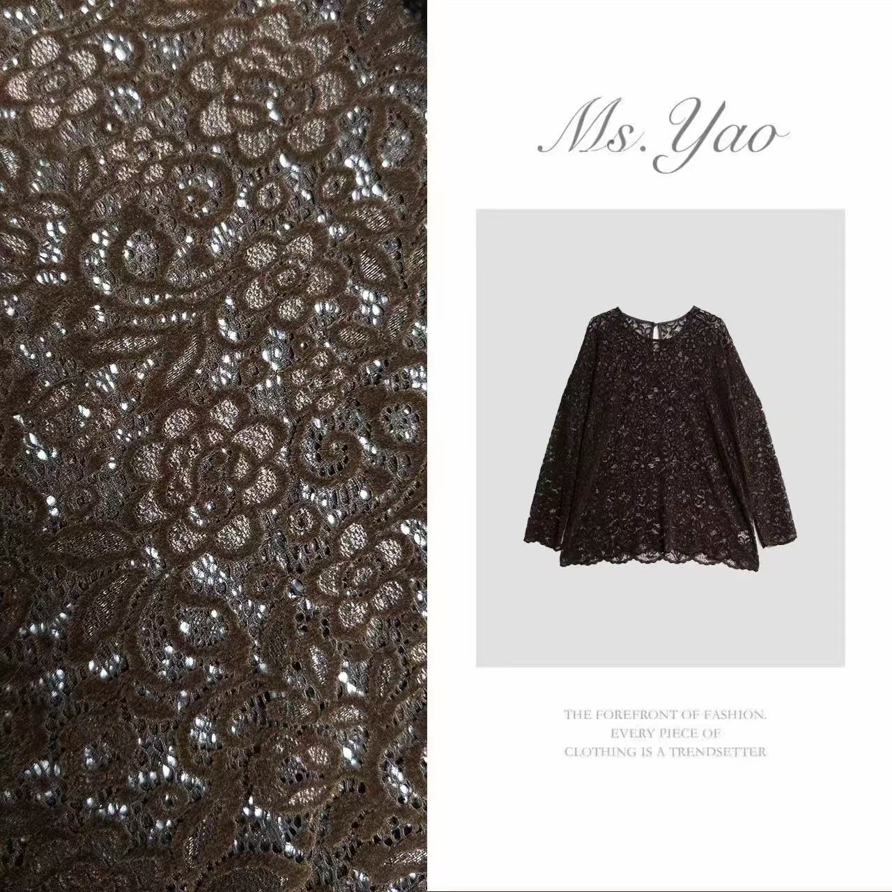 Ms·Yao【风过林梢】秋季上新花朵镂空圆领长袖上衣 25298
