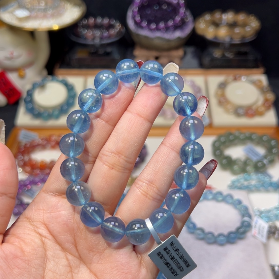 水晶手串未镶嵌艾*顶货伦敦蓝海蓝宝11.6m m