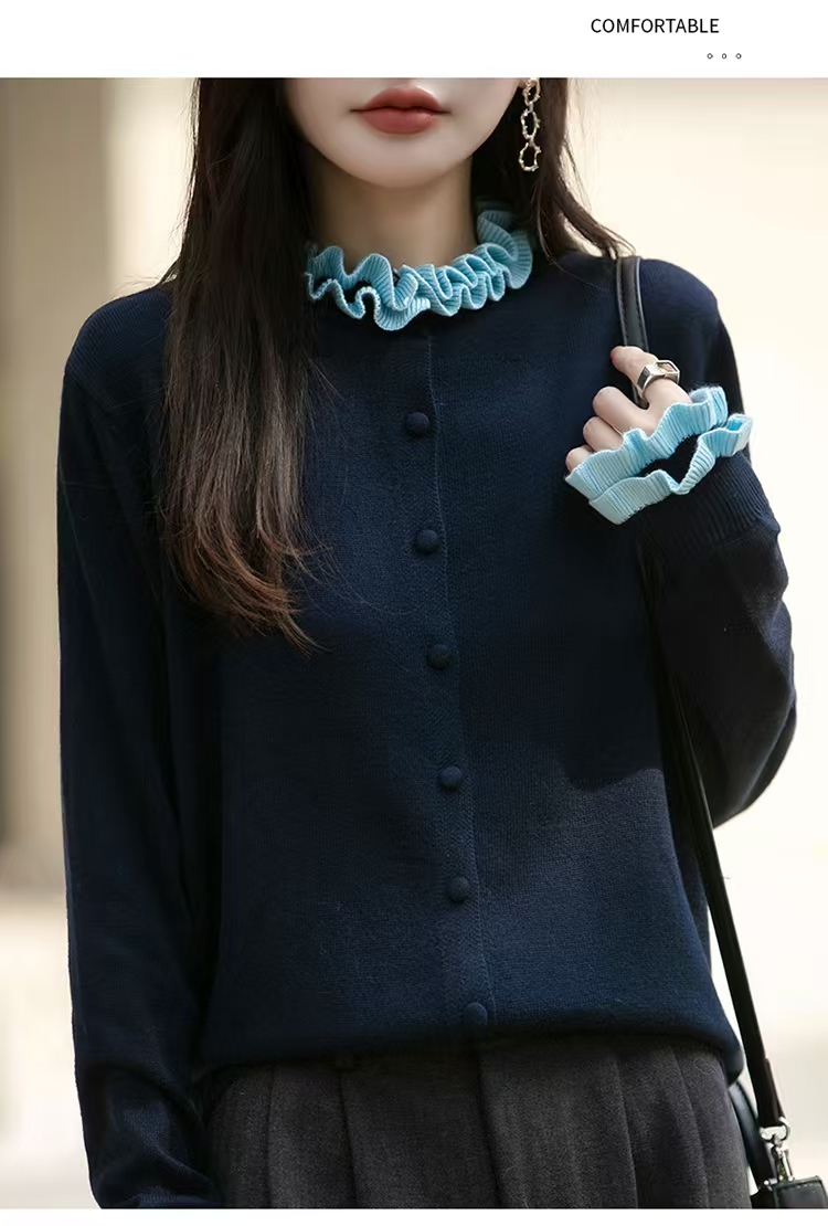 毛针织衫法式拼接木耳针织衫开衫女装打底秋季小香风J-799