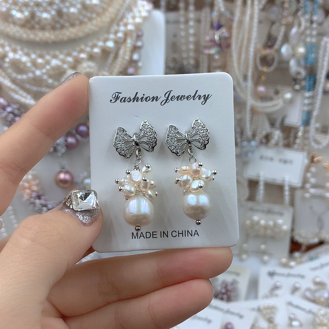 银S925镶嵌淡水珍珠耳饰