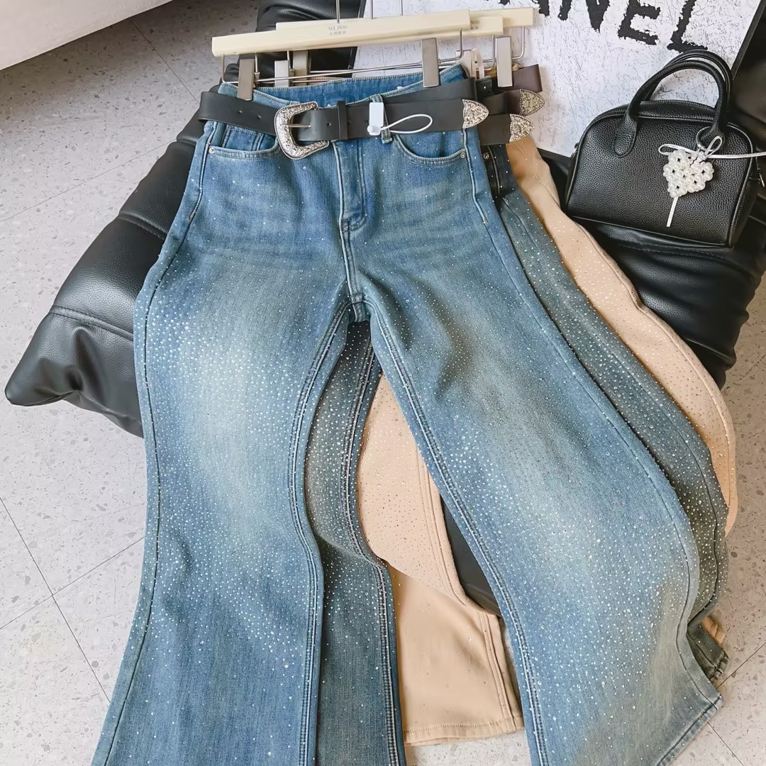 丨秋冬新款多色高品质满天星烫钻轻奢辣妹重工百搭牛仔裤 6123