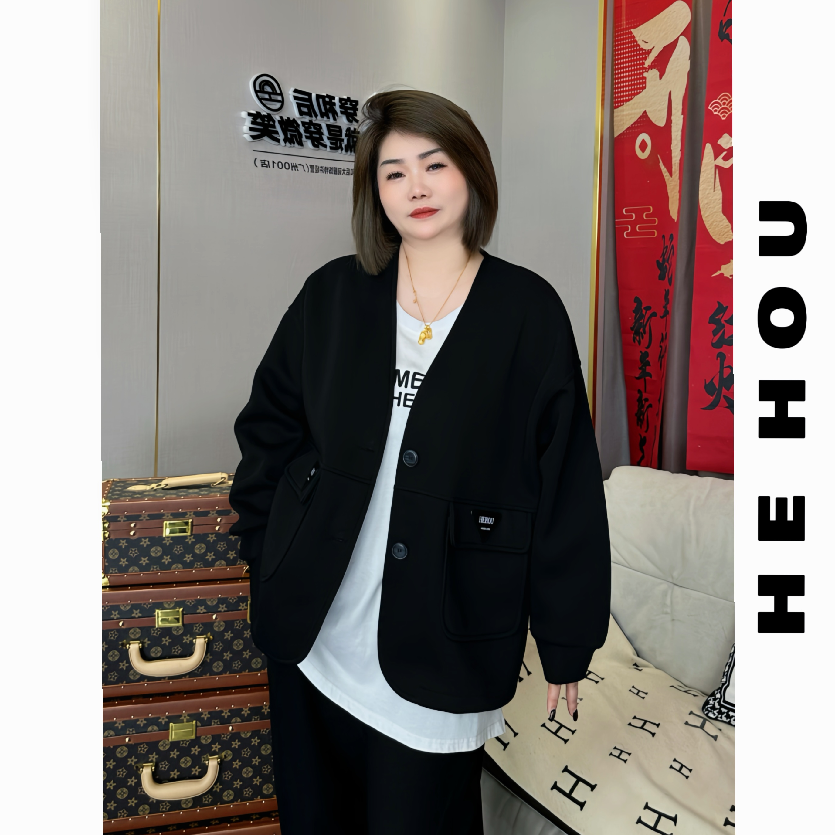 502355 和后大码 春季衬衫百搭显瘦时尚百搭显瘦衬衫外套