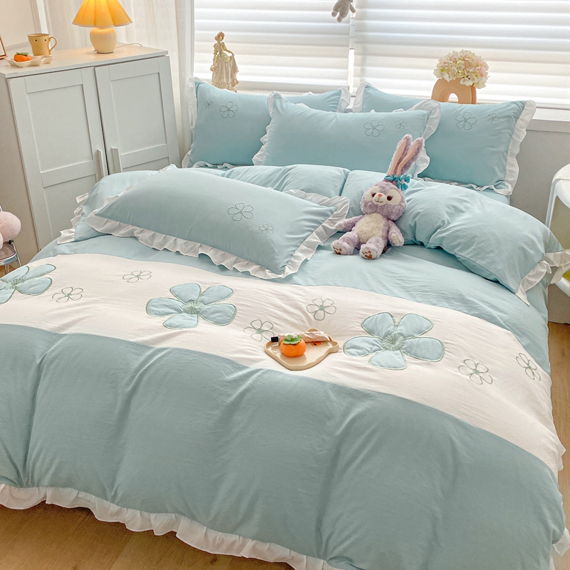 百丽丝家纺适用2025常供款高克重水洗棉雏菊郁金香刺绣四件套