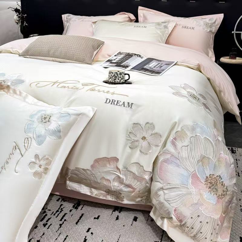 【重工万针刺绣四件套】A类水洗棉四件套刺绣被套轻奢床上用品