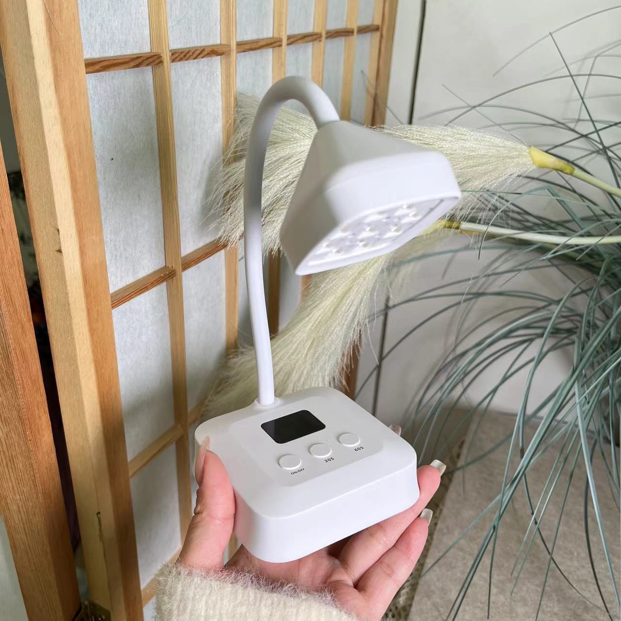 【1个】新款四方蓝光充电版感应显示屏莲花美甲灯9颗白灯珠18w