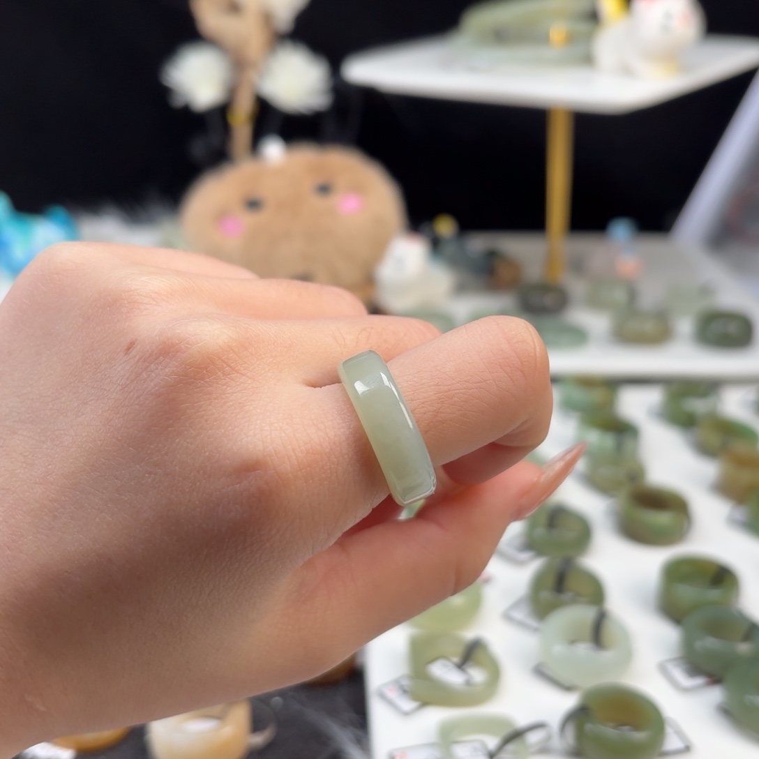 和田玉未镶嵌戒指O11俄蓝直切17.3