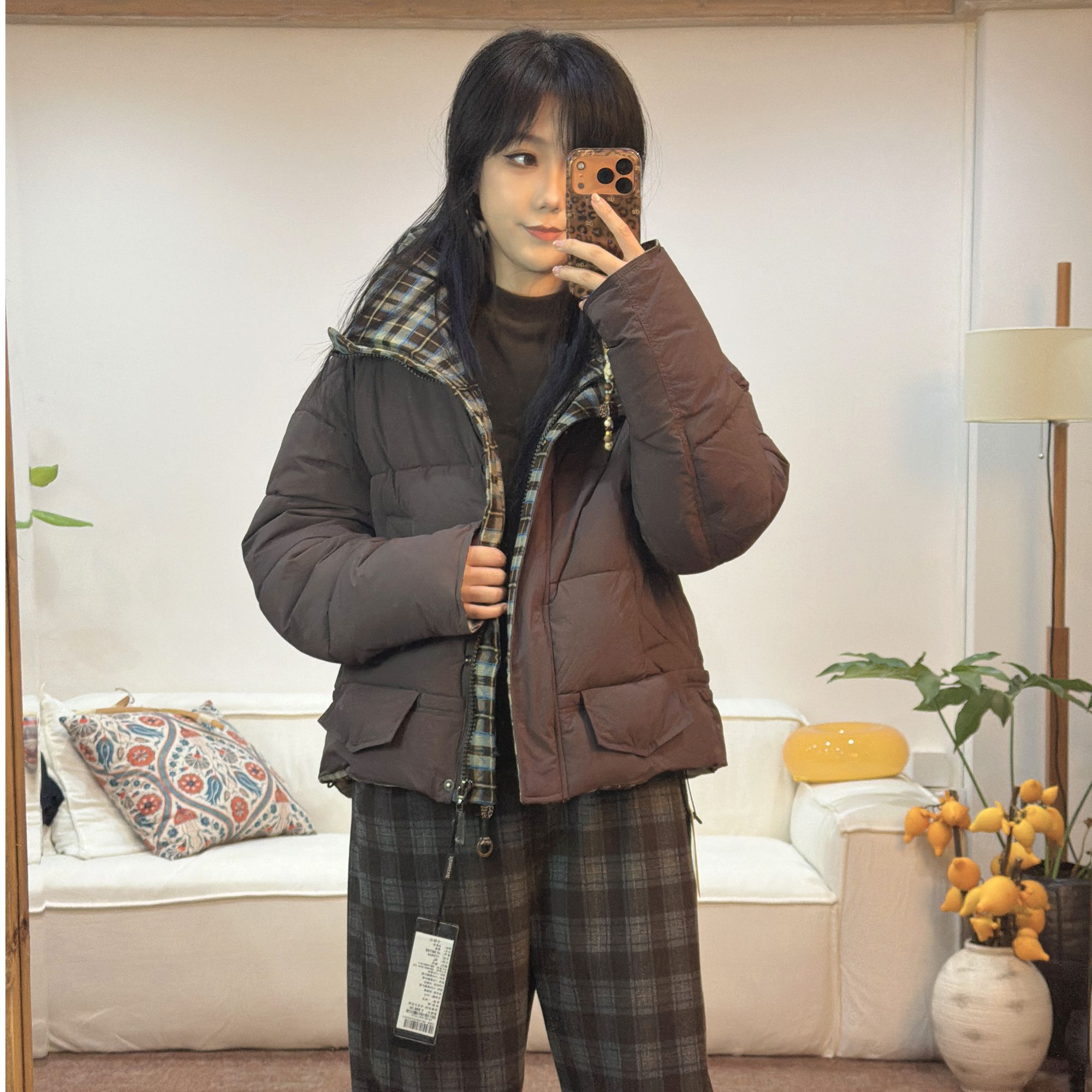 JINYINGQI25休闲时尚格子拉链棉服96799