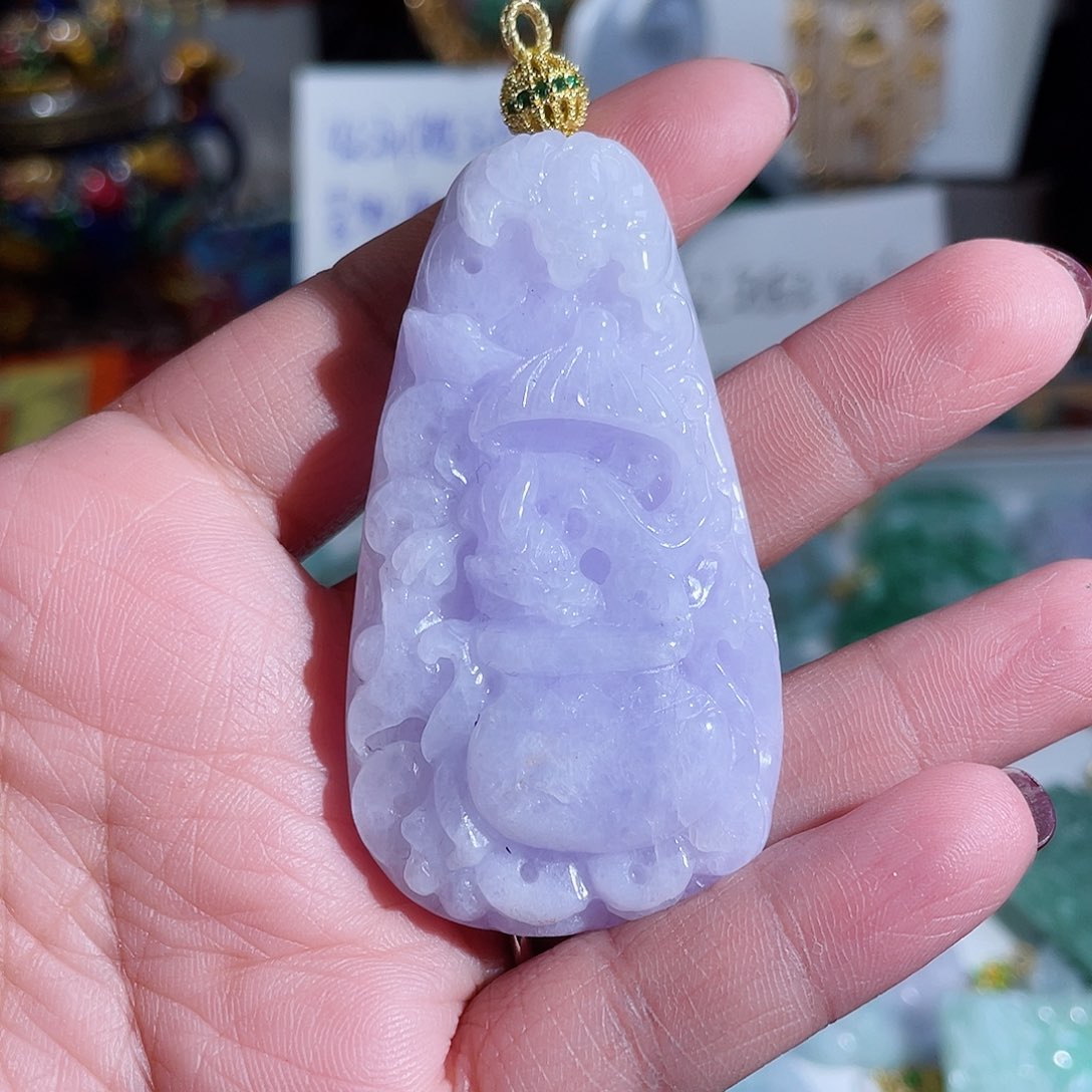 翡翠颈饰未镶嵌翡翠紫罗兰吊坠钱袋子