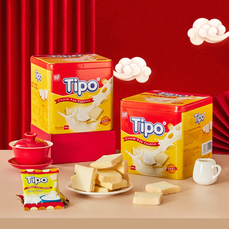 Tipo进口面包干圣诞春节送礼铁罐装休闲零食 牛奶味208g*2罐