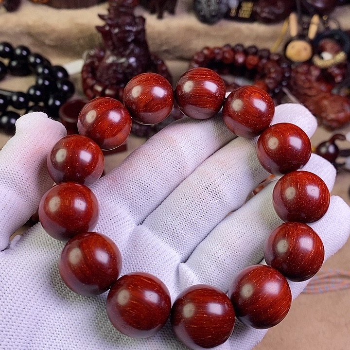 小叶紫檀手串/手链A***?无胶无蜡18鳞底鸡血红