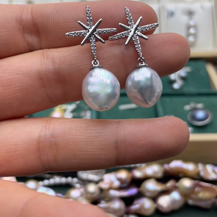 淡水珍珠耳饰合金