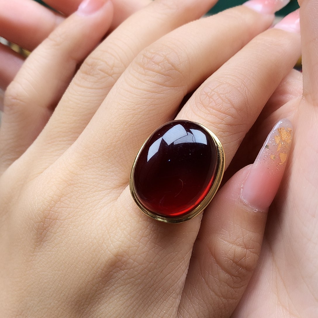 血珀戒指银S925镶嵌戒指