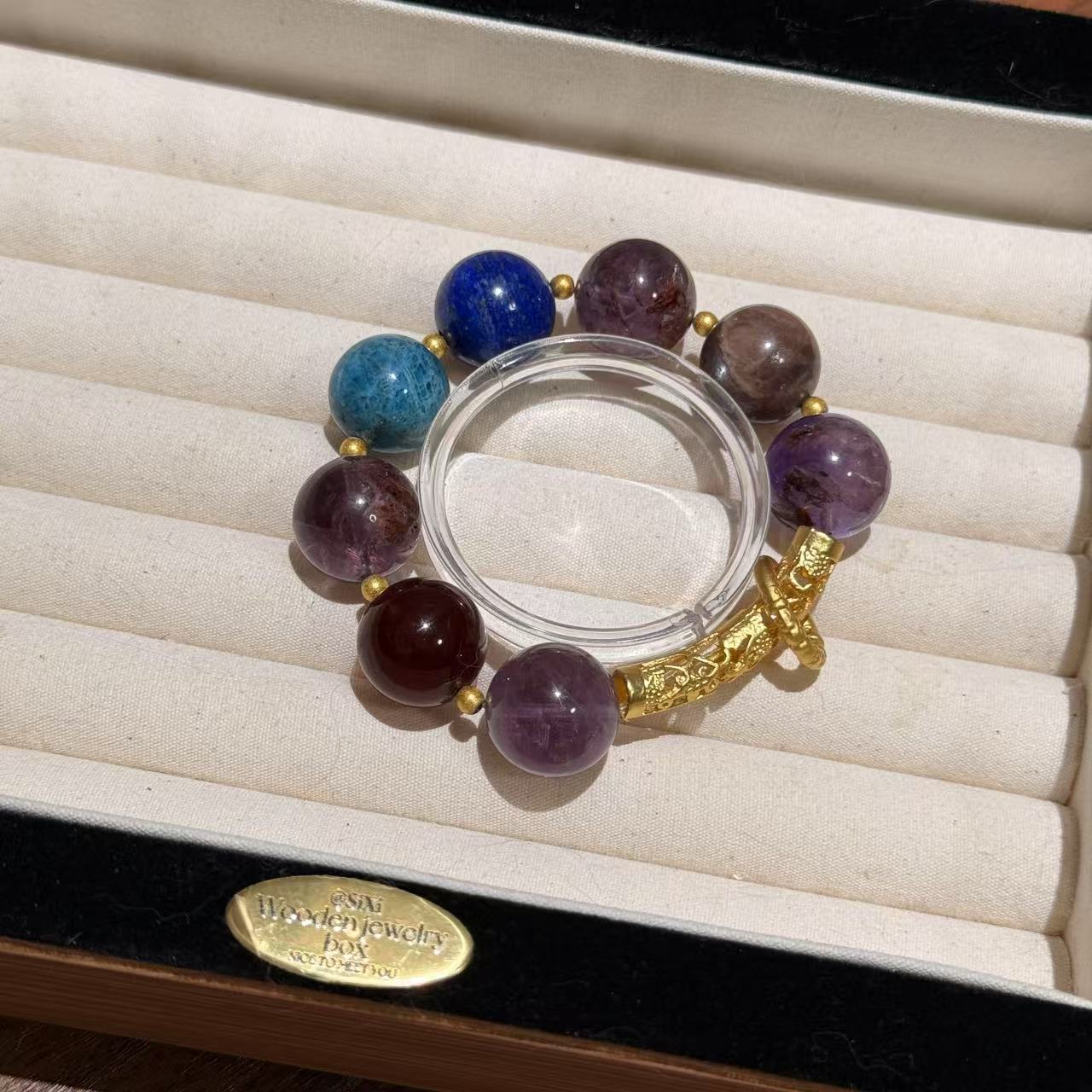 「天禄引」蓝磷辉青金石黑金骨干血珀幽灵水晶手串 多样性发一ZW360