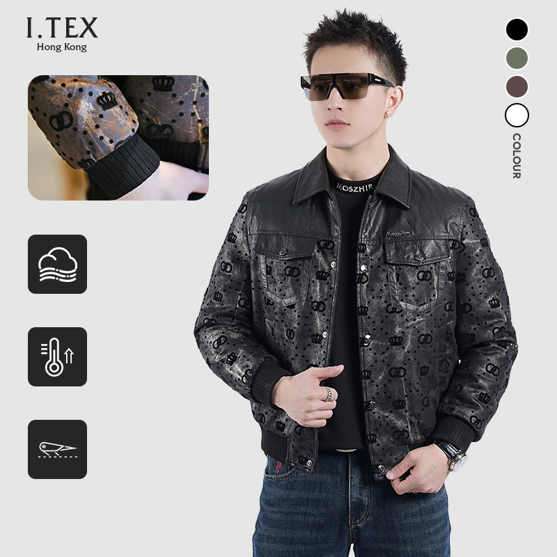 【I.TEX】 冬季轻奢痞帅拼皮羽绒服男士个性植绒时尚百搭修身厚外套