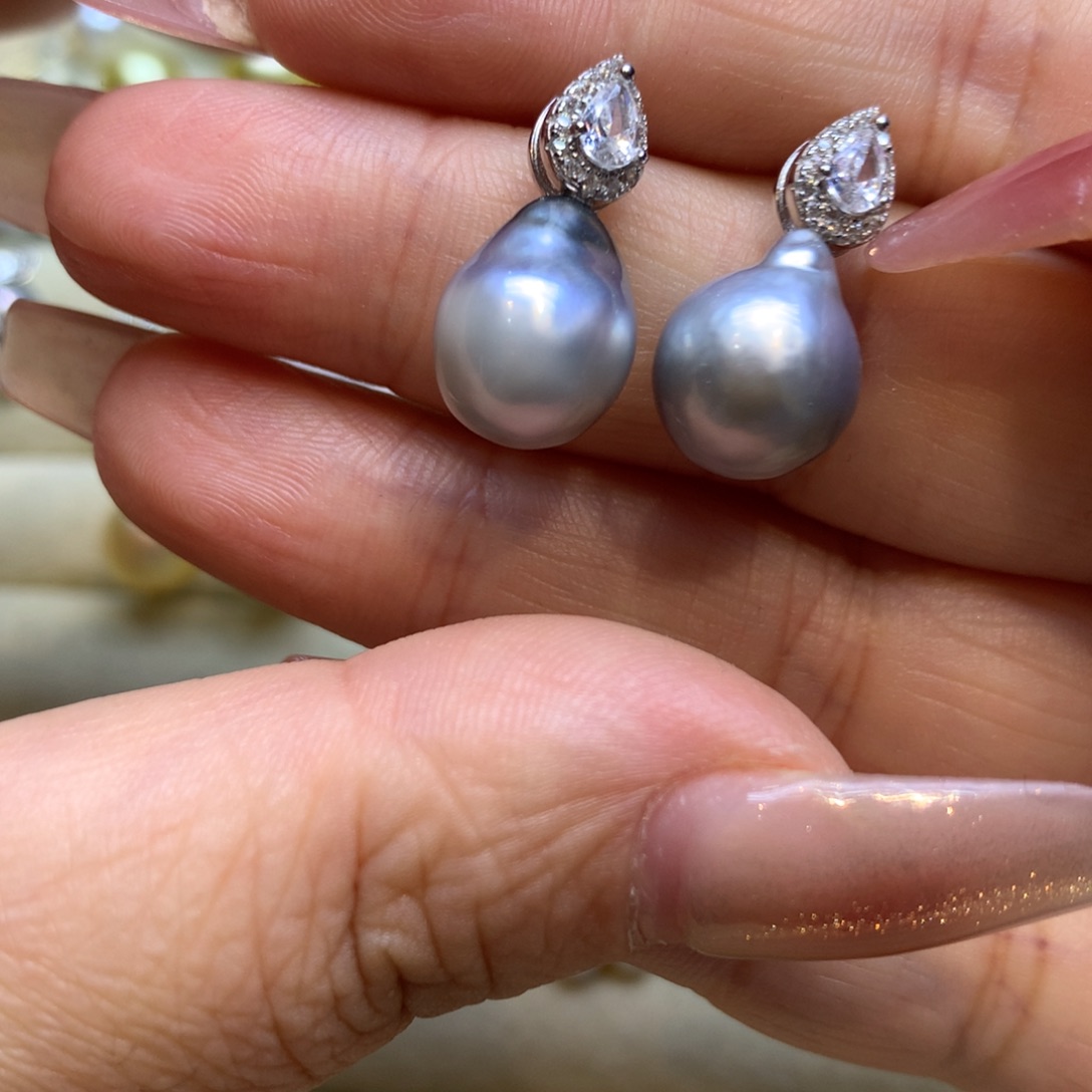 银S925镶嵌耳饰海水珍珠