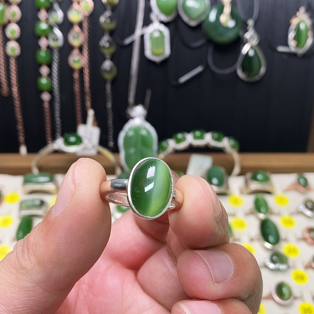 和田玉（碧玉）银S925镶嵌戒指