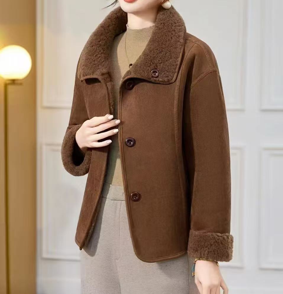 【HUAXI】高级感羊毛外套女短款2025冬季新款加厚百搭两面休闲