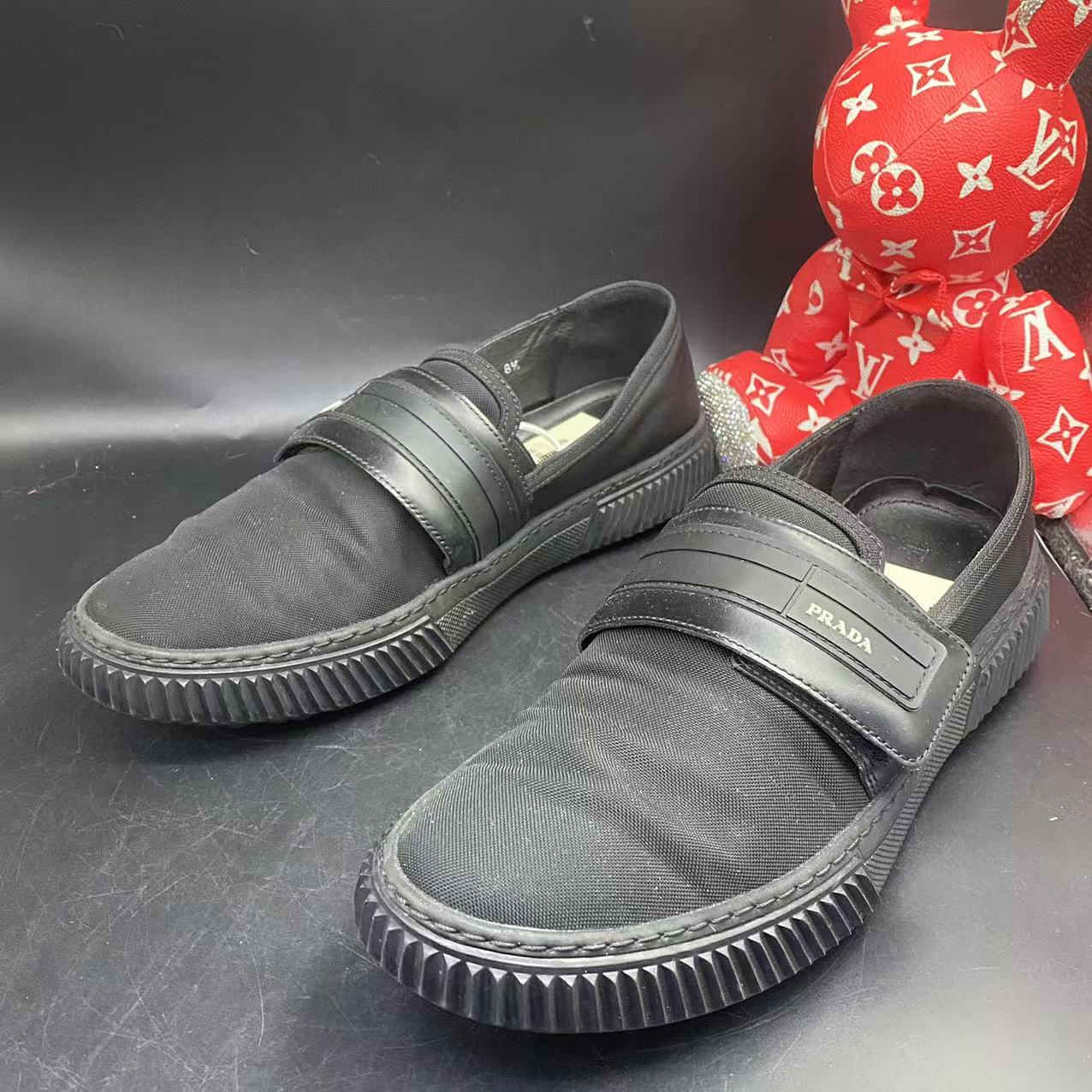 95新 Prada/普拉达 【聚星福利】黑色网面魔术贴板鞋42.5码ddm1727