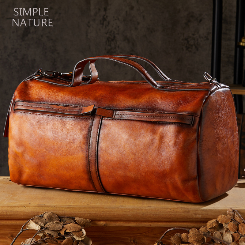 手工植鞣皮手提男包大容量头层牛皮机车斜挎旅行包欧美时尚旅行袋