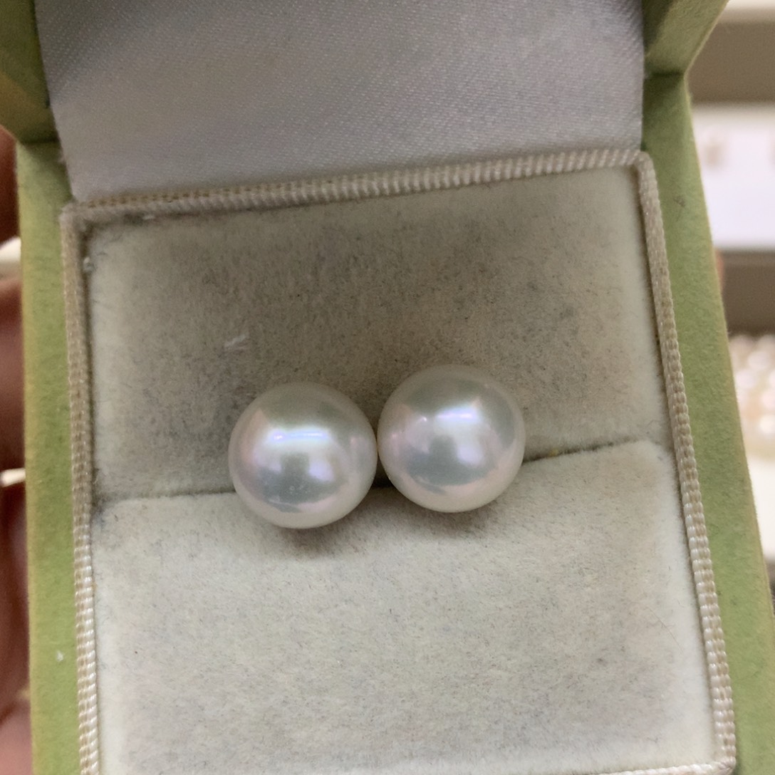 银S925镶嵌淡水珍珠耳饰11-12爱迪生素钉