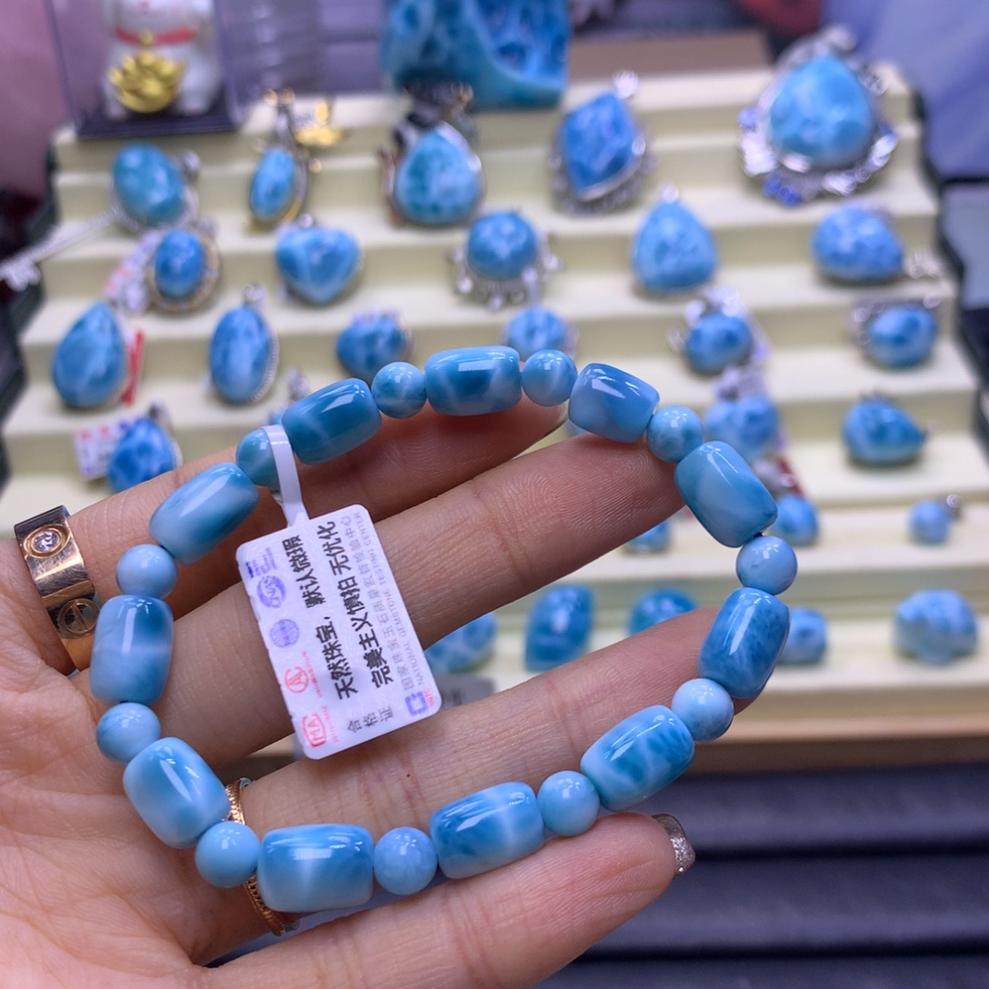 未镶嵌针钠钙石（海纹石）手链精品玉化桶珠8m