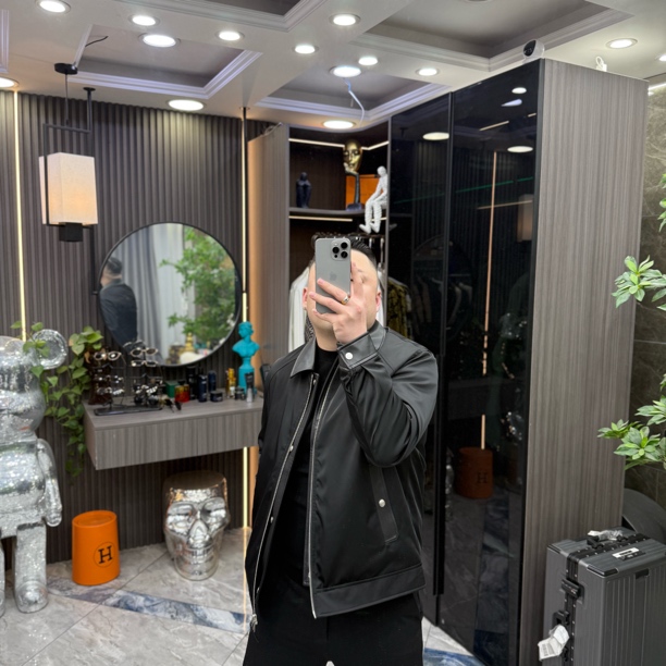 【三叔·顶奢】时尚高定男士雅痞拼皮行政方领休闲羽绒服外套 3527