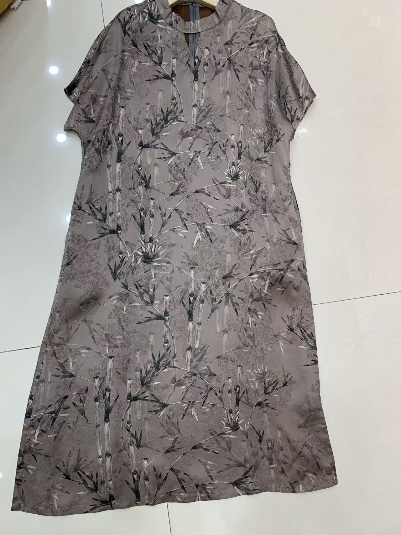 新中式气质中腰不褪色半开领套头荡领连衣裙迷彩时尚女裙