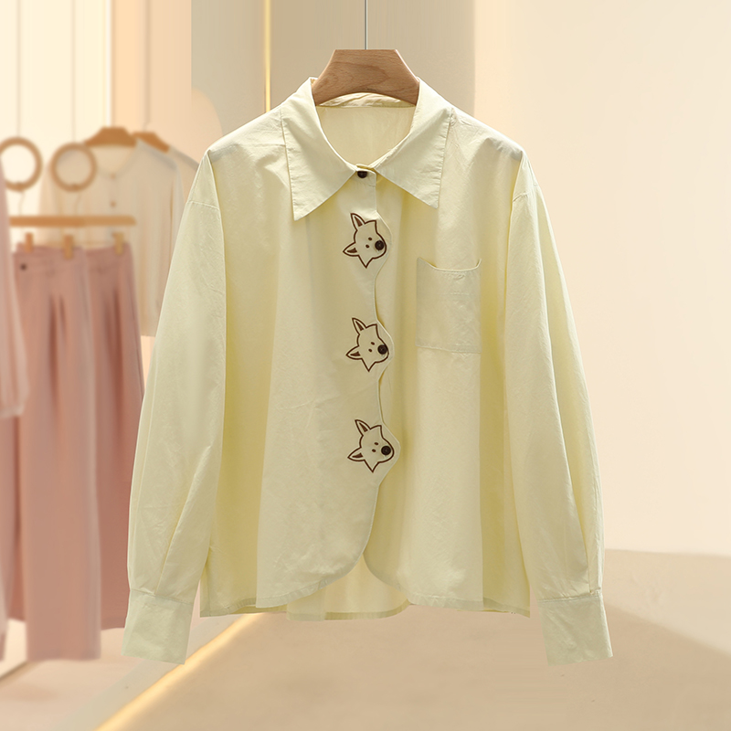 【芙】田园风刺绣可爱动物长袖衬衫2025春季新款设计师品牌女装