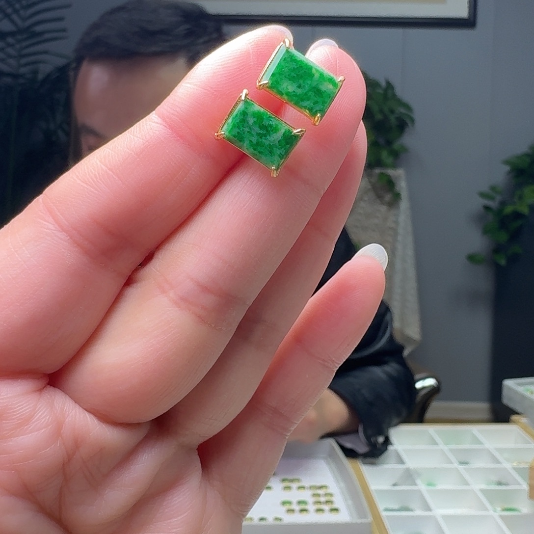 翡翠银S925镶嵌耳饰天然