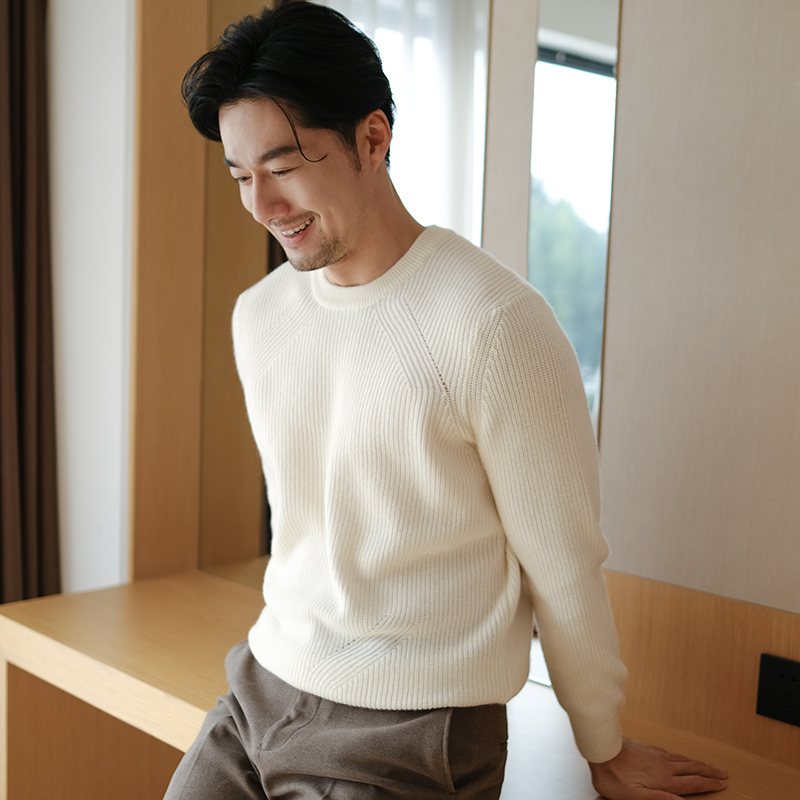 【山不让尘】加厚纯羊绒衫男圆领毛衣针织衫秋冬打底衫男士纯色保暖