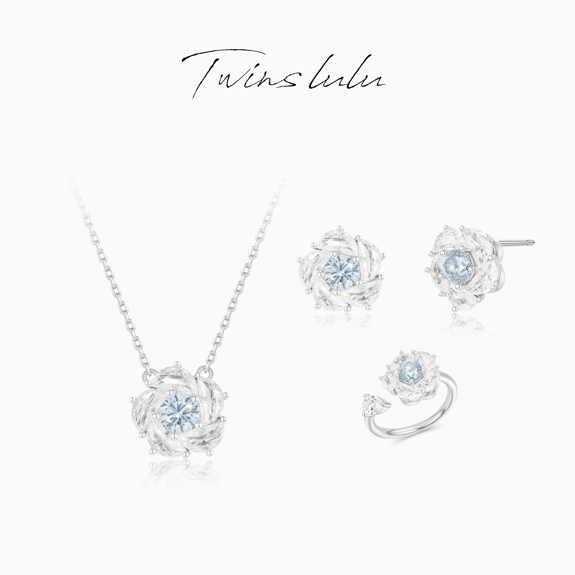 TWINS LULU 镀K金 时尚简约氛围感山茶花耳环项链戒指TSJ7965商品图