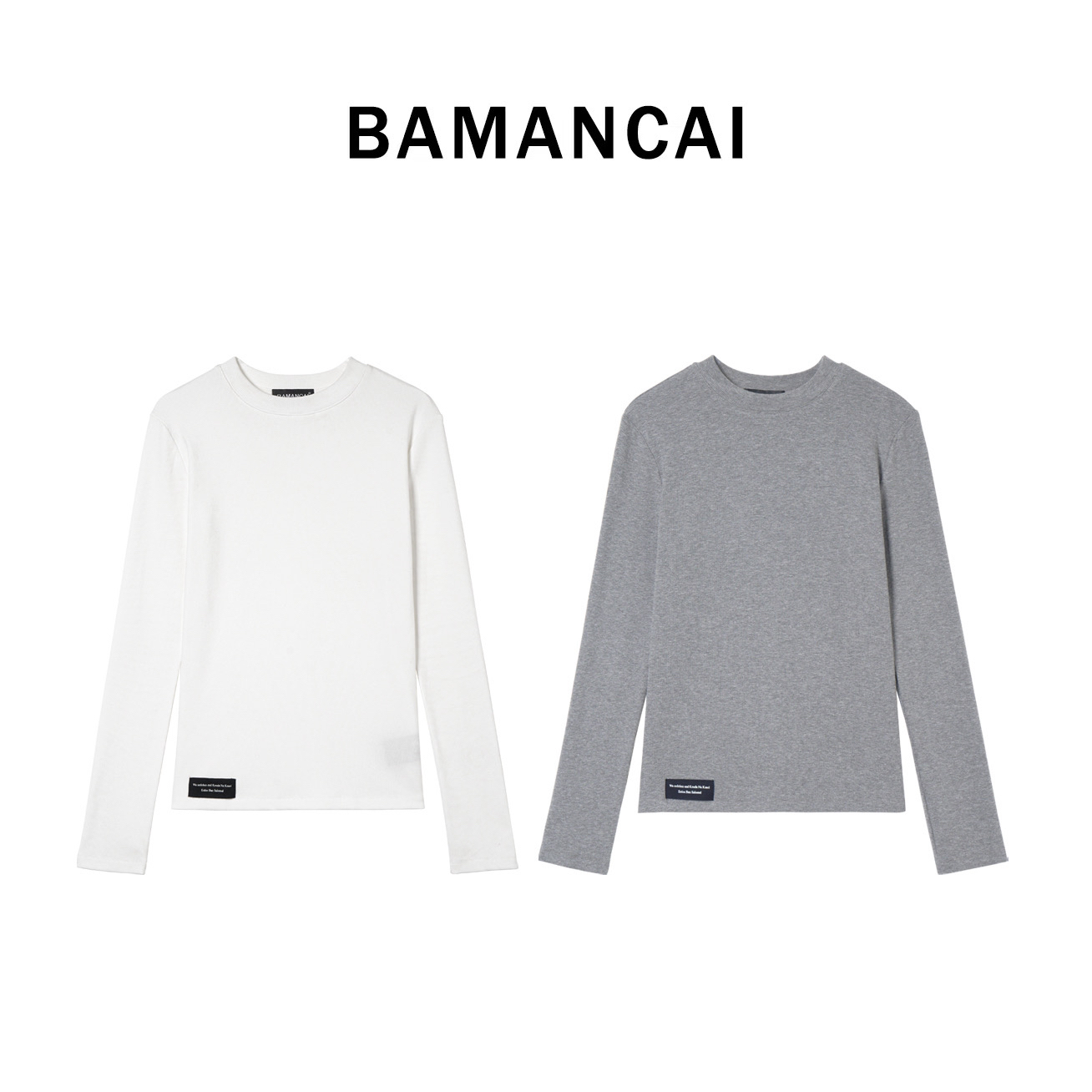 Bamancai-设计感秋冬季款新款洋气贴标长袖打底叠穿搭配长袖T恤女