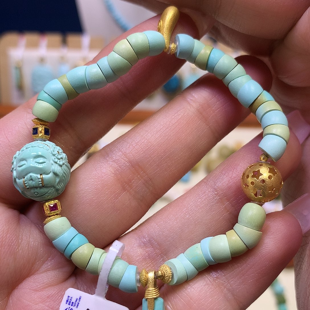 绿松石18K金镶嵌手串