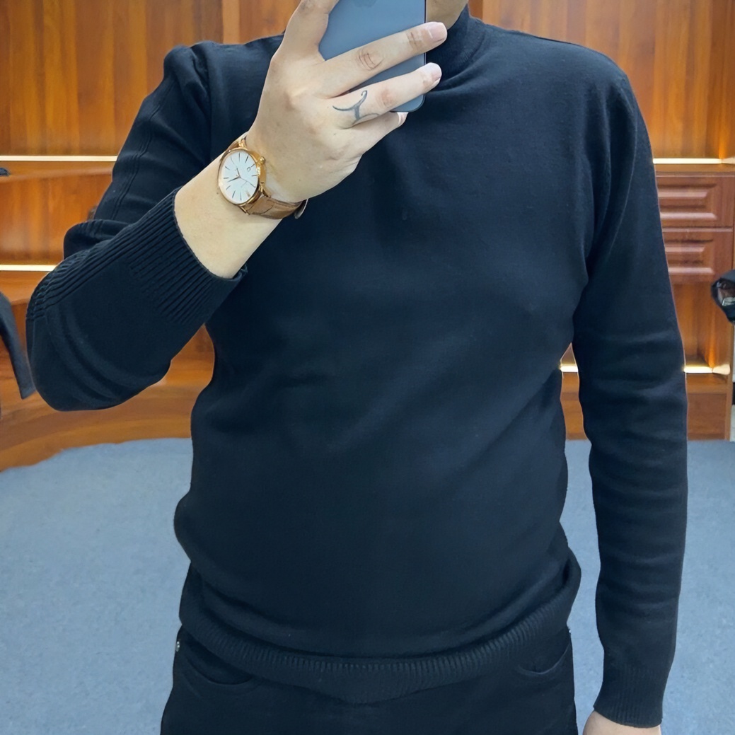 轻奢净版纯色休闲男士半高领百搭长袖打底