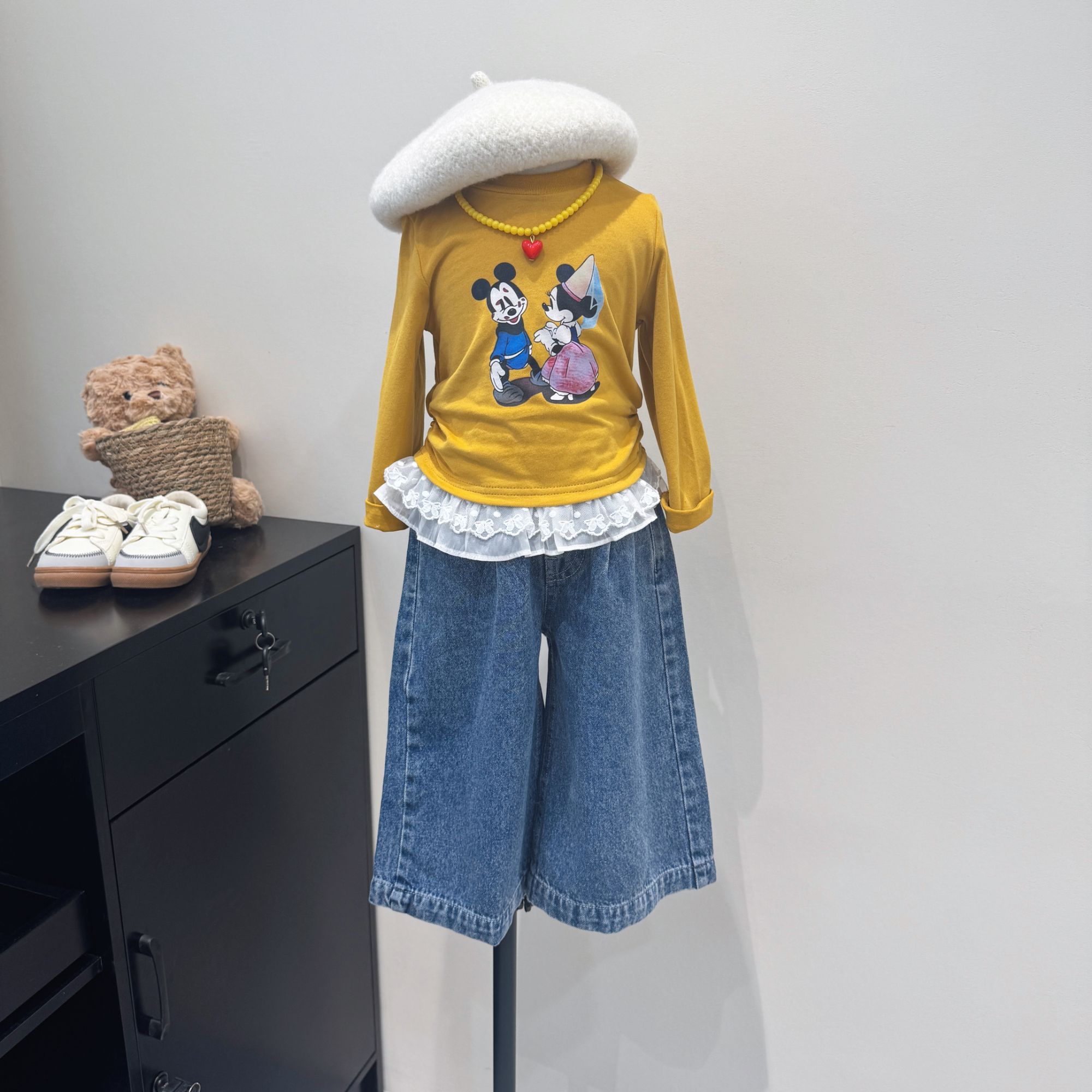 现货~女童拼接花边卡通T牛仔裤套装Q5-192/Q5-193