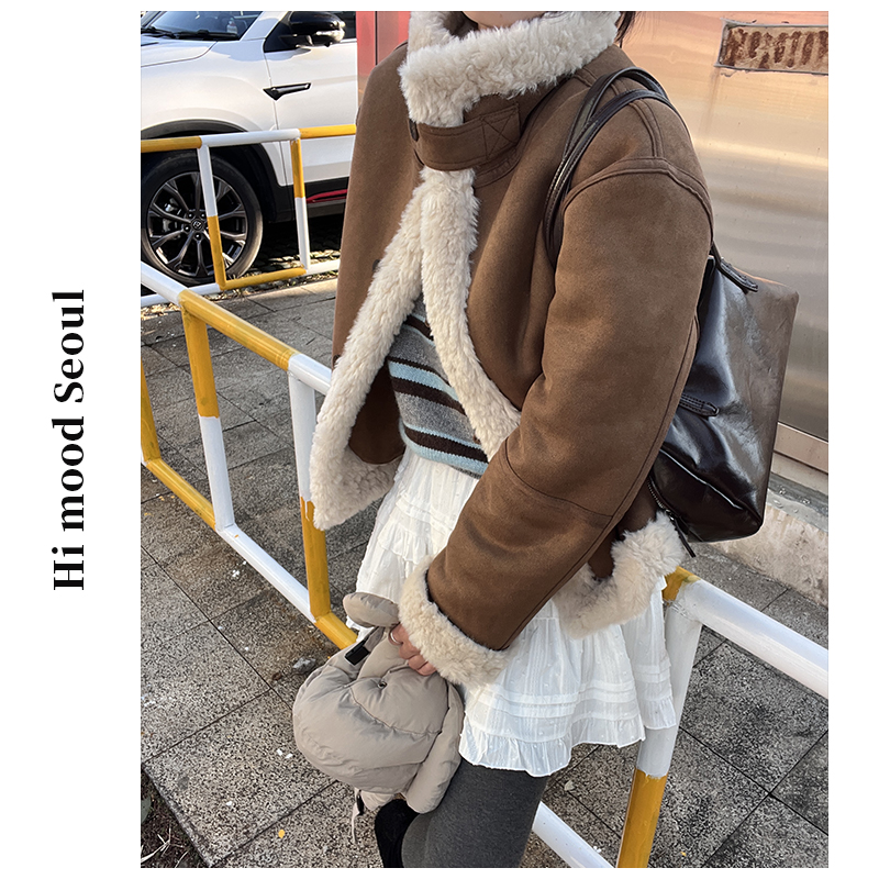 【金恩慧欧尼Hi mood】复古立领双面两穿皮毛一体厚外套