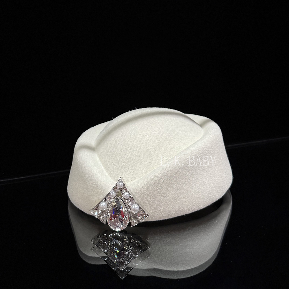 【L.K.BABY】高级感法式名媛闪钻平顶优雅毛呢小礼帽