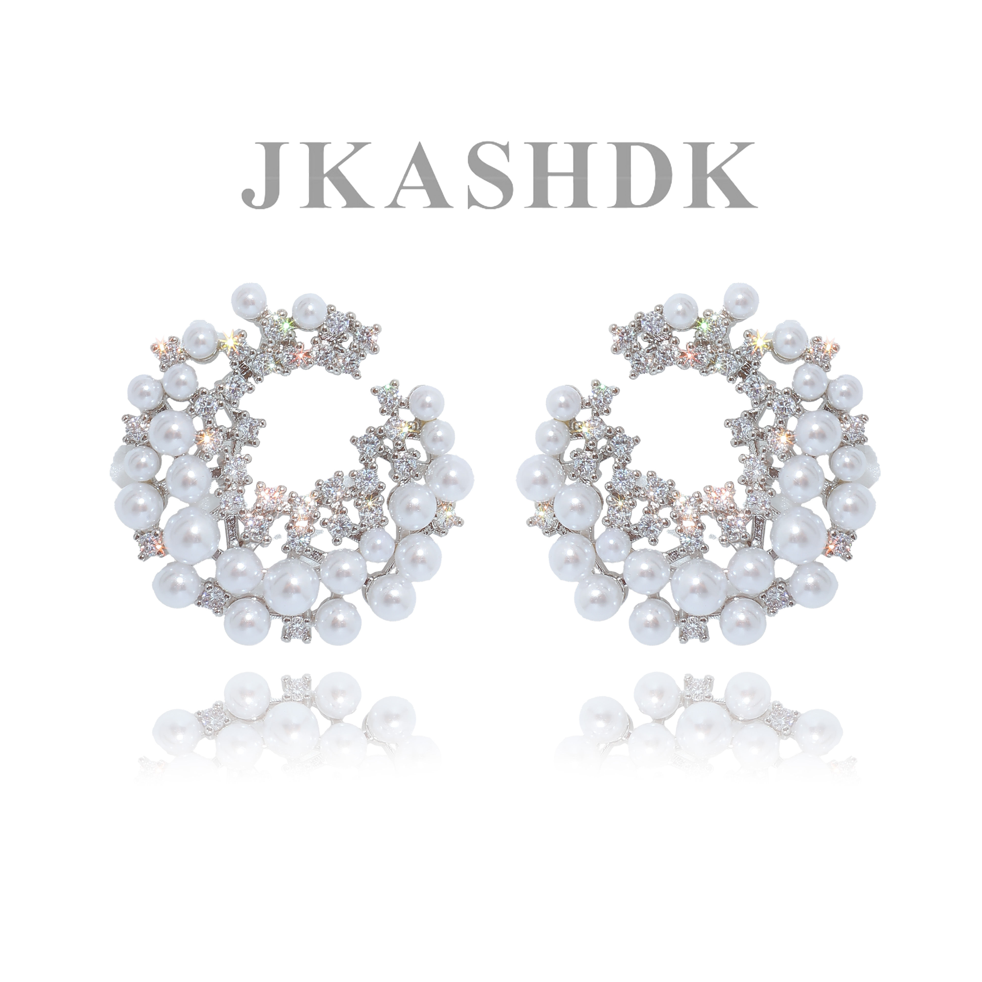 JKASHDK 铜合金耳饰 珍珠不规则圆形C金色小众耳环耳圈925银针