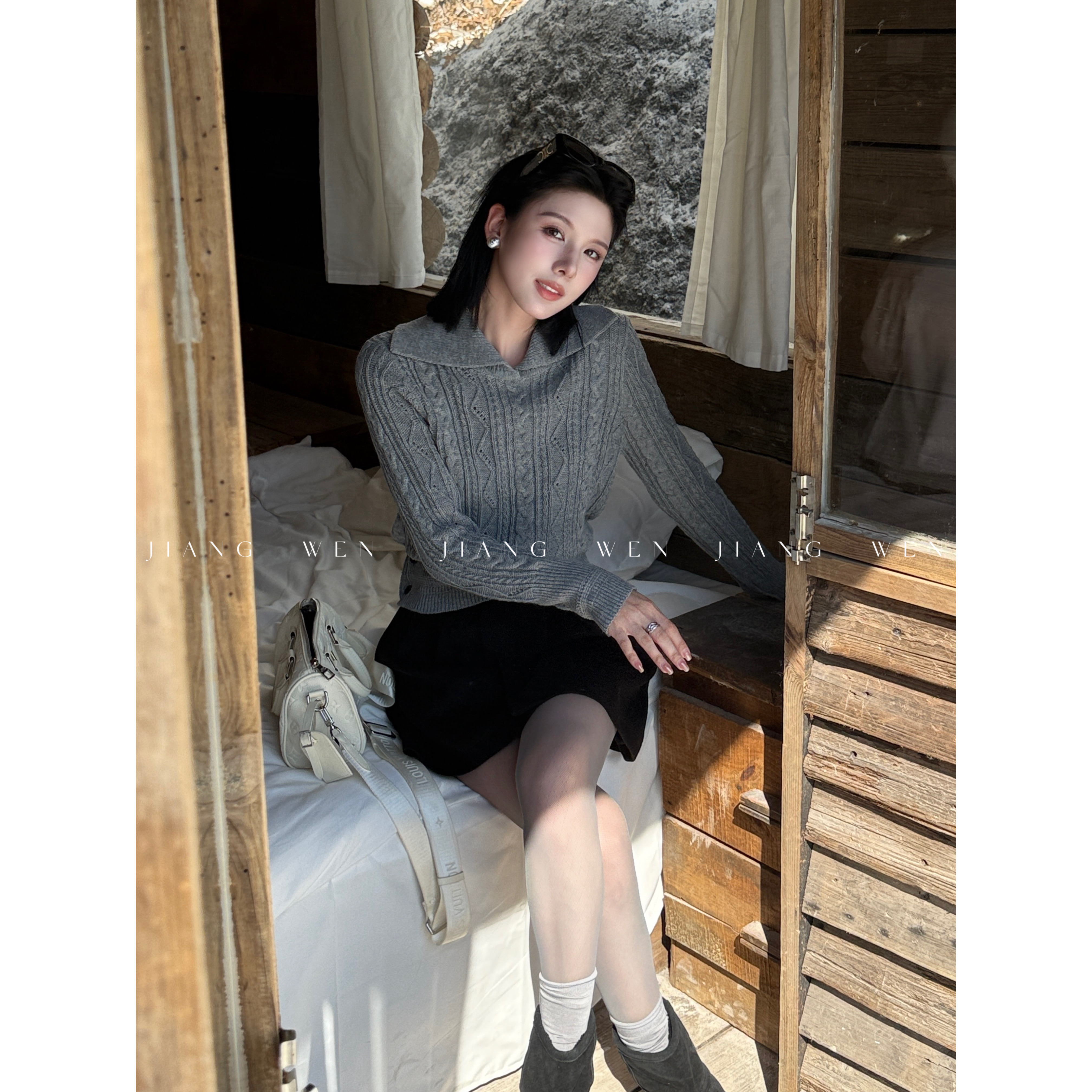 【芬兰】韩系简约风翻领麻花针织毛衣