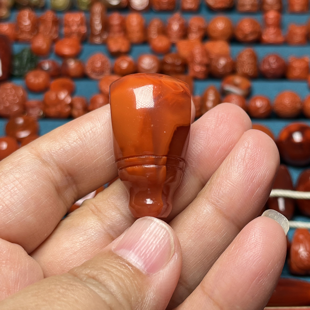 南红火焰纹文玩配饰大三通对孔19.3mm