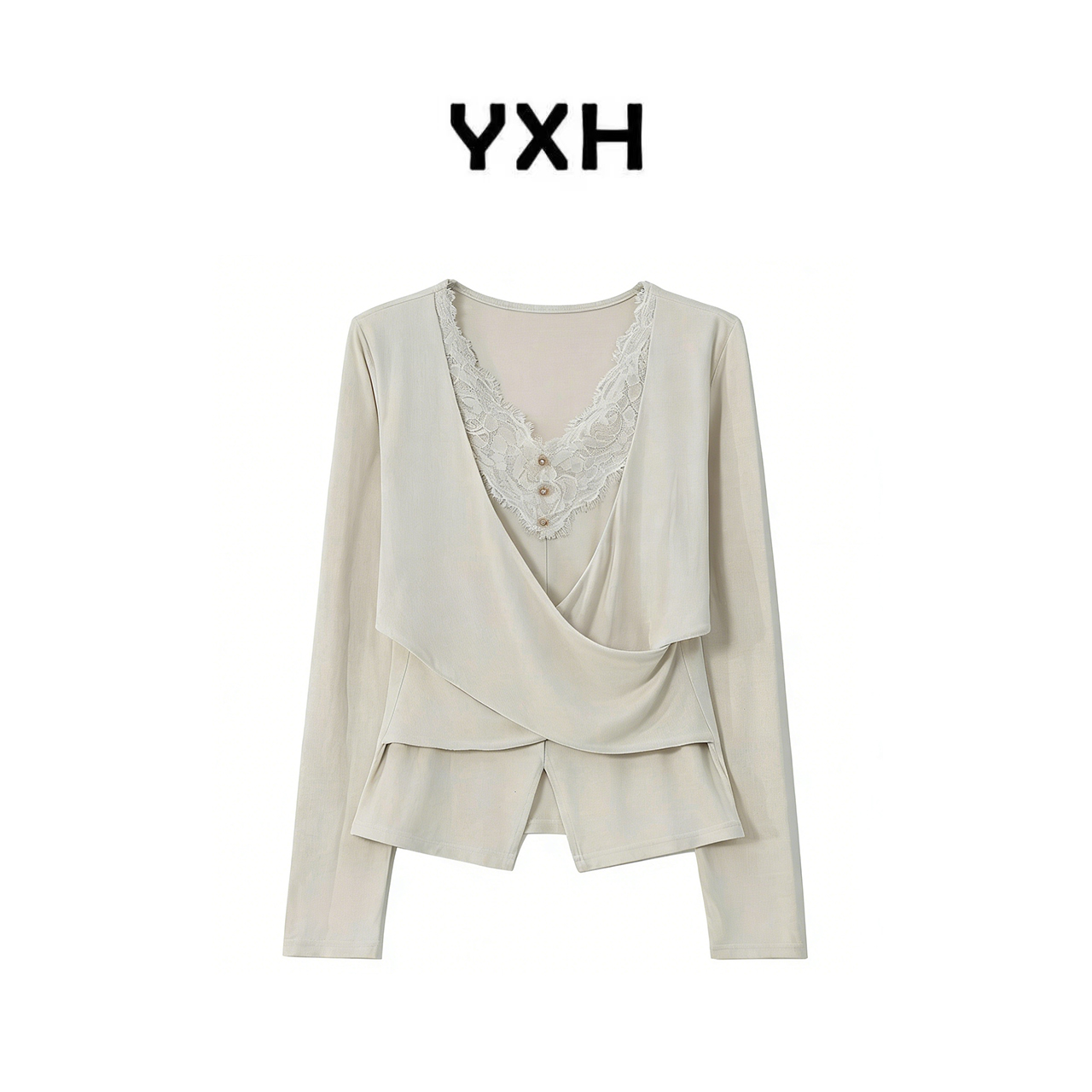 JZ【蕾丝蚂蚁腰（假两件）】糯叽叽弹力显瘦蕾丝领时尚衣JZ77470