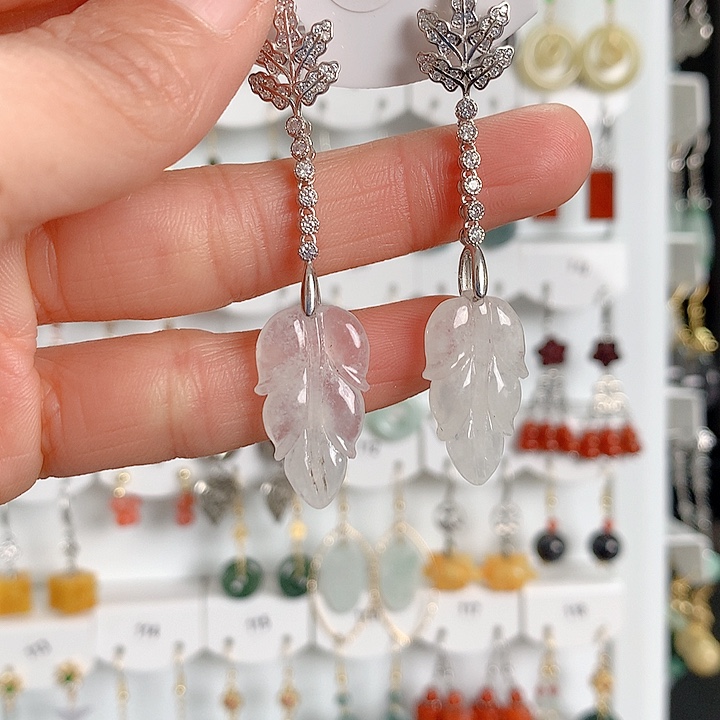 翡翠耳饰银S925镶嵌翡翠