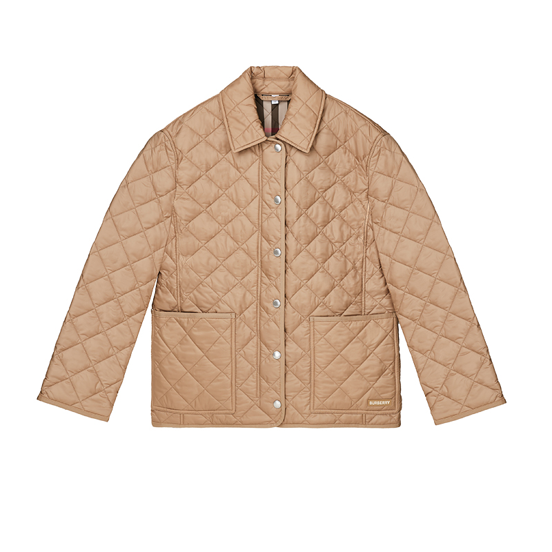 Burberry女款外套保暖百搭休闲卡其色翻领棉服节日送老婆送女友