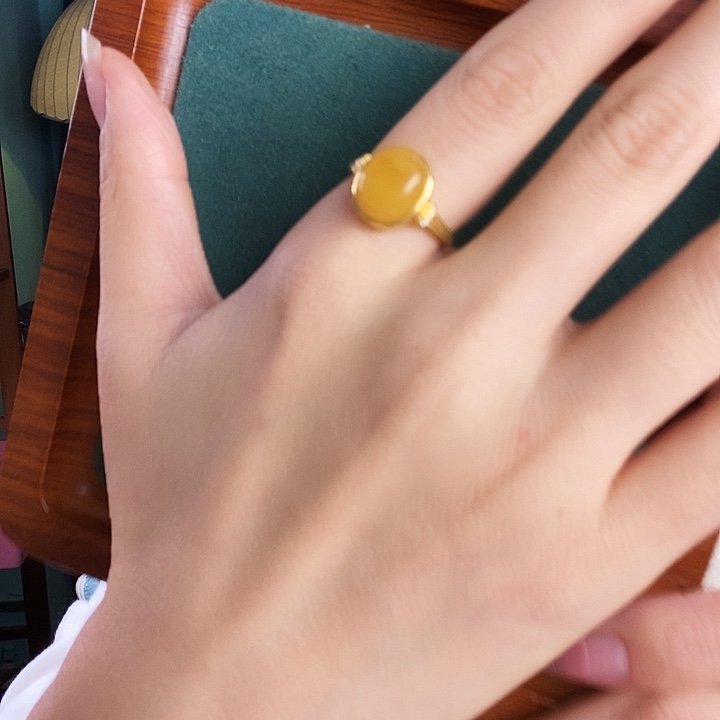银S925镶嵌蜜蜡戒指戒指