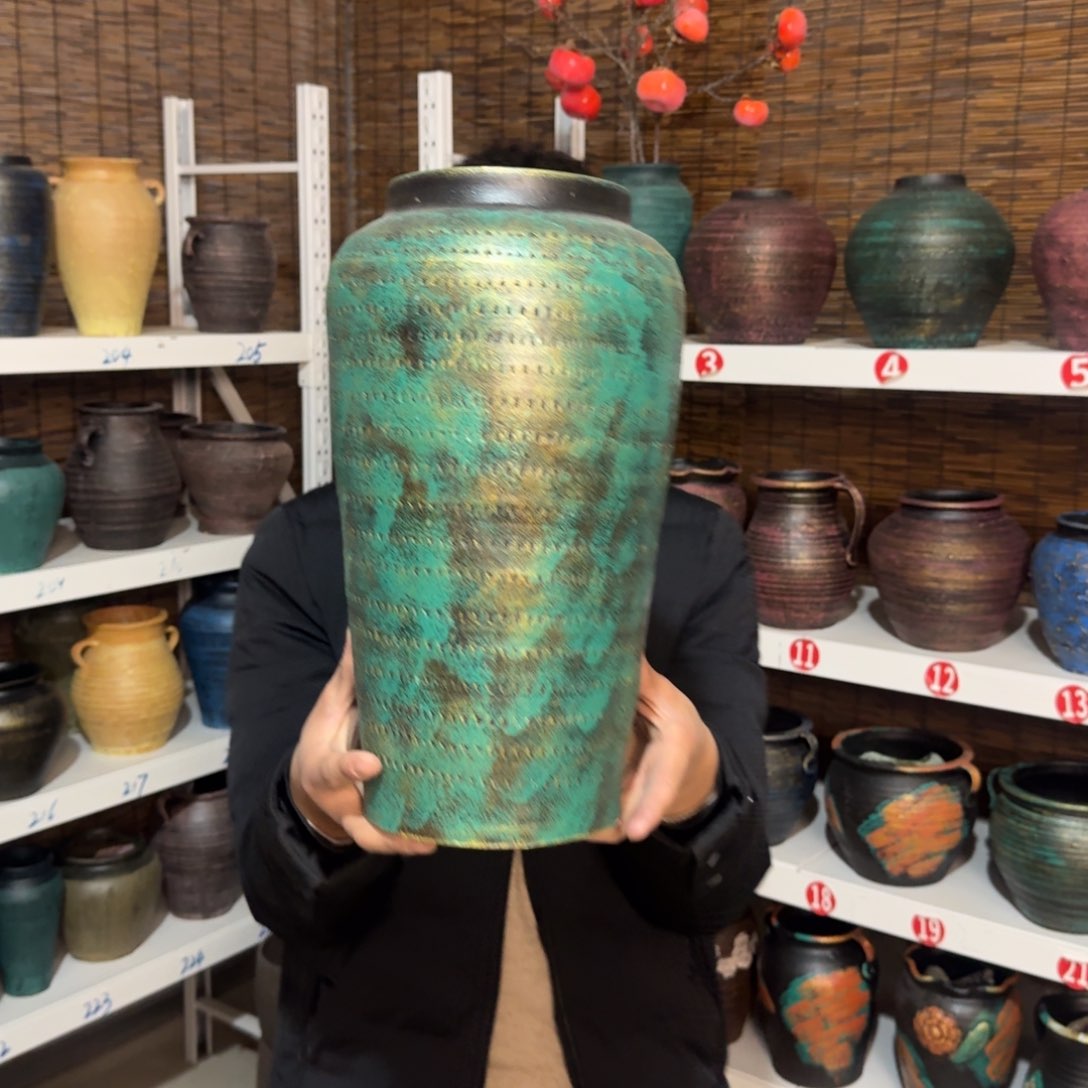 红陶红陶浮雕花盆炸炸炸