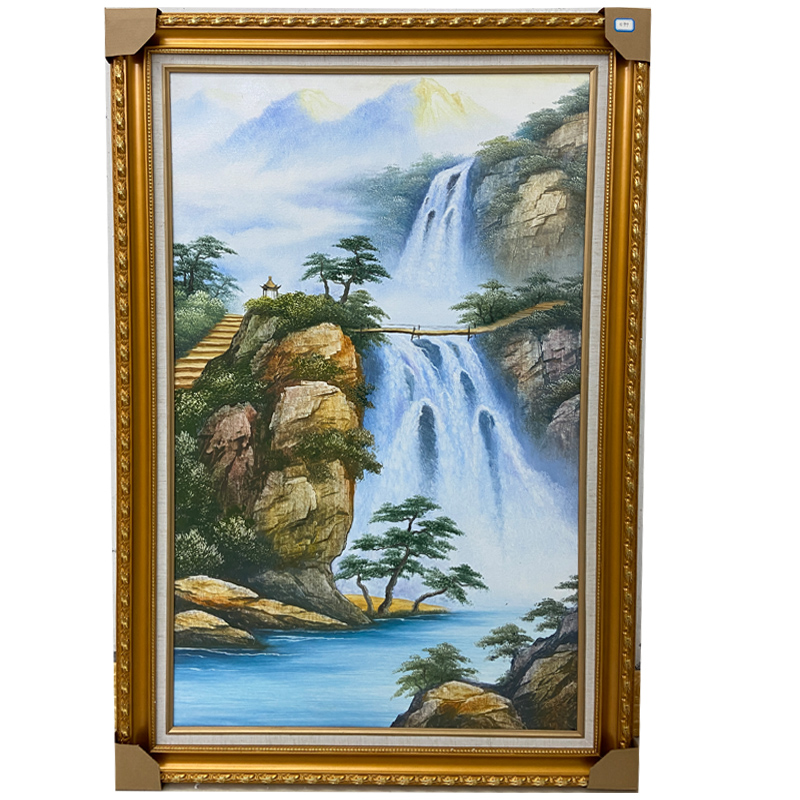 带框山水风景画芯 60*98CM实木外框