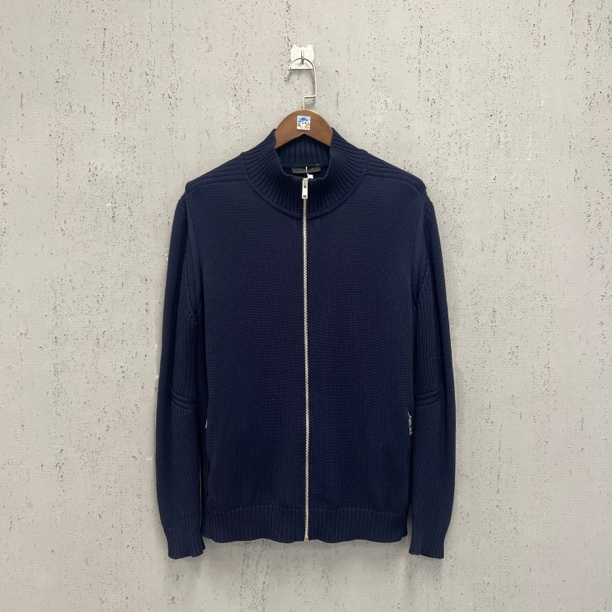 99新 Prada/普拉达 prada藏青色下摆红标羊毛针织外套54码